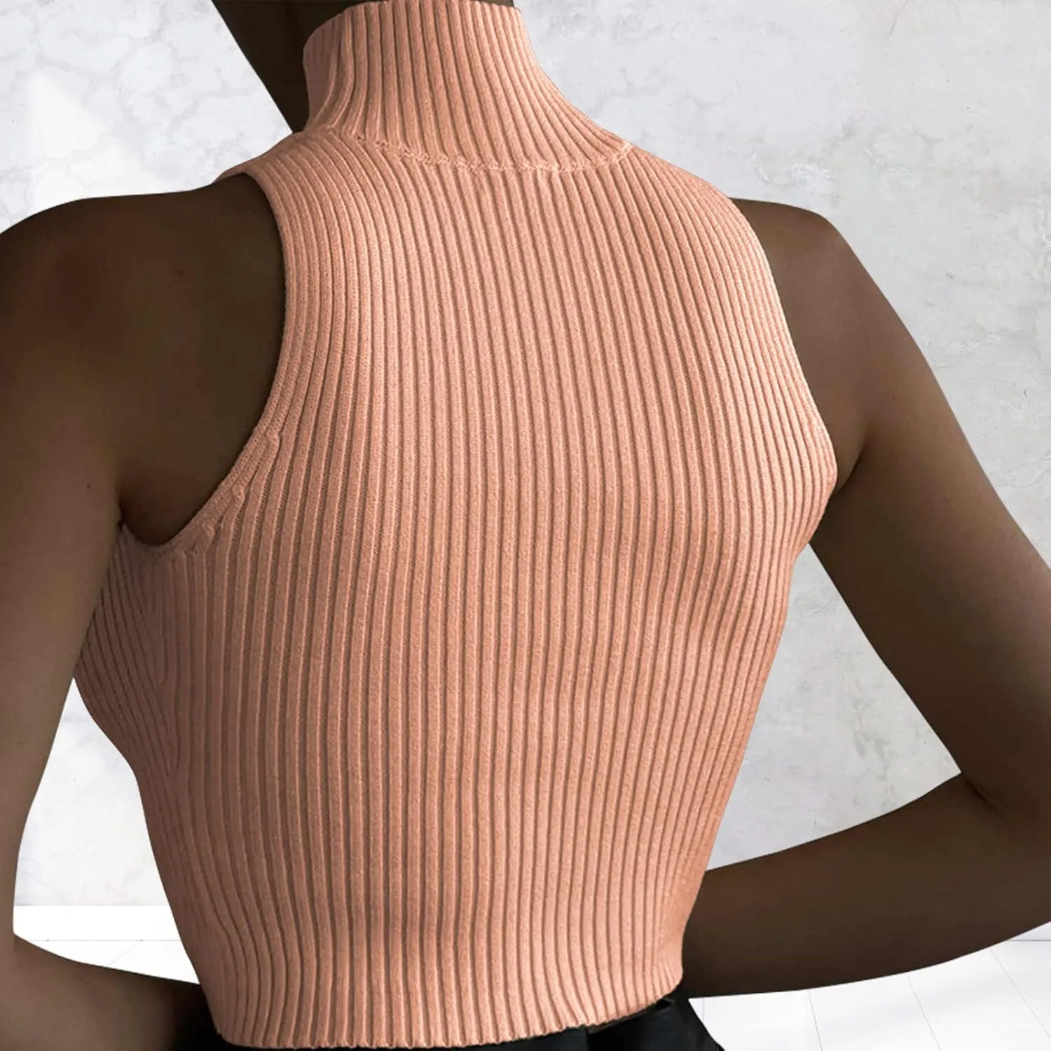 ACOSAP Women's Sleeveless Mock Neck Crop Top Sexy Cutout Turtleneck Slim Fit Rib Knit Tank Tops