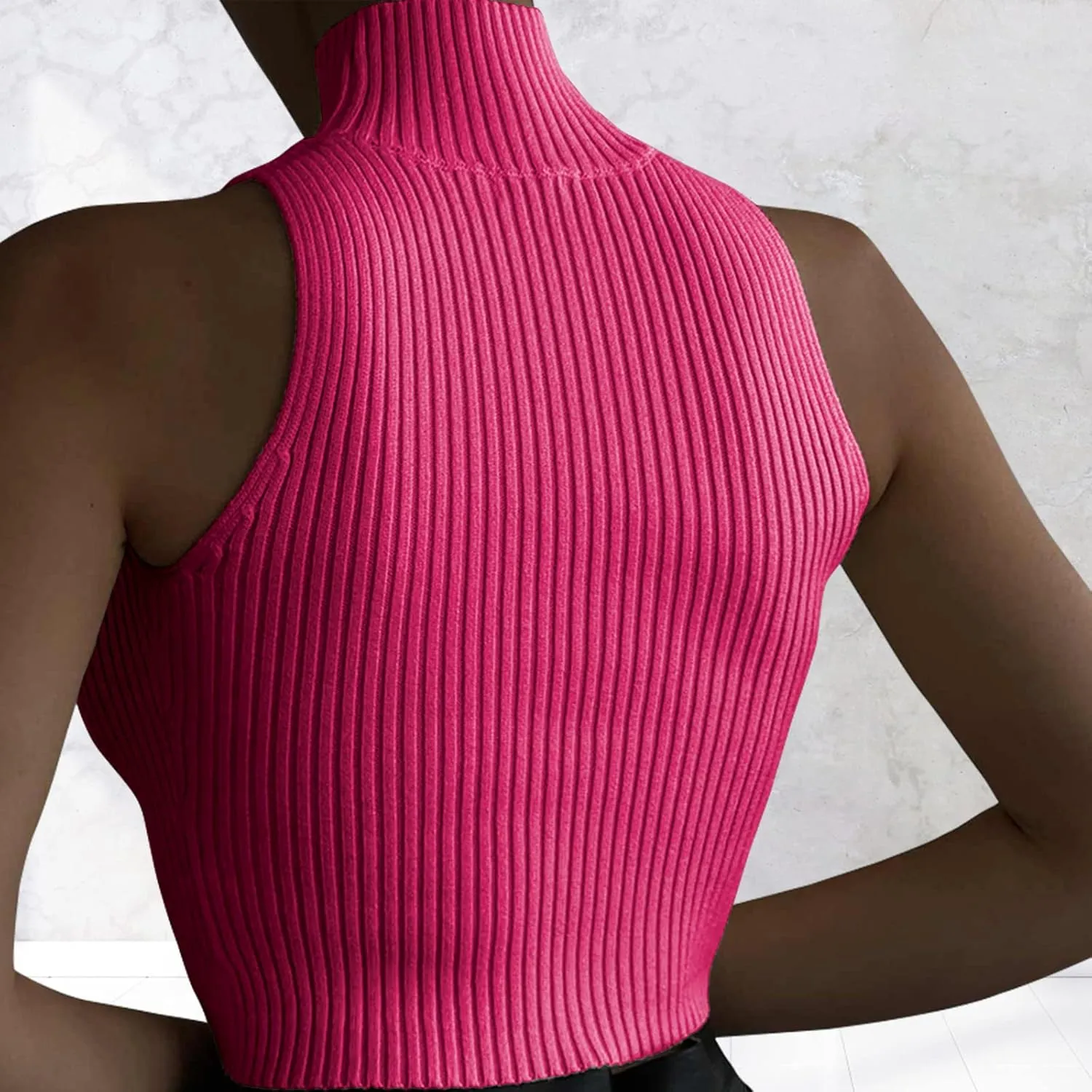 ACOSAP Women's Sleeveless Mock Neck Crop Top Sexy Cutout Turtleneck Slim Fit Rib Knit Tank Tops