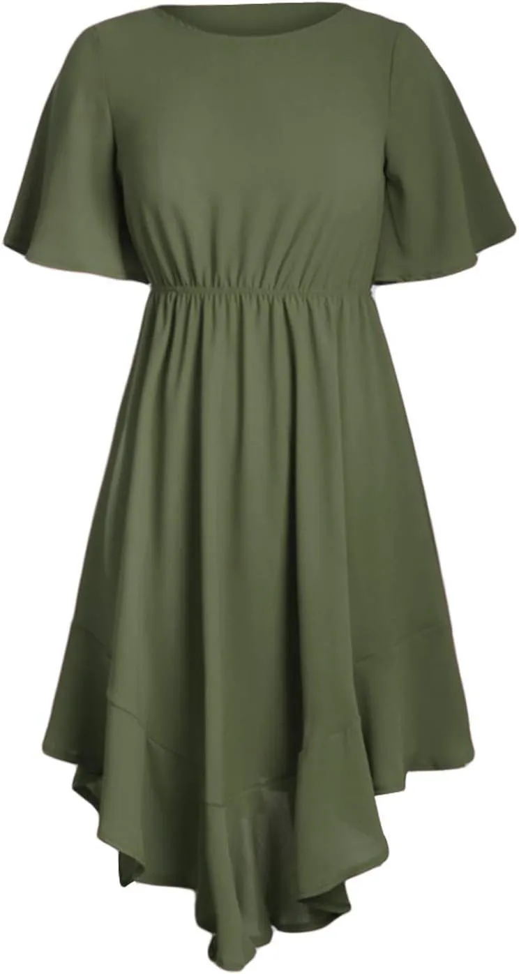 Alaster Women’s Chiffon Short Sleeve Casual Midi Dress Irregular Hem Summer Dress