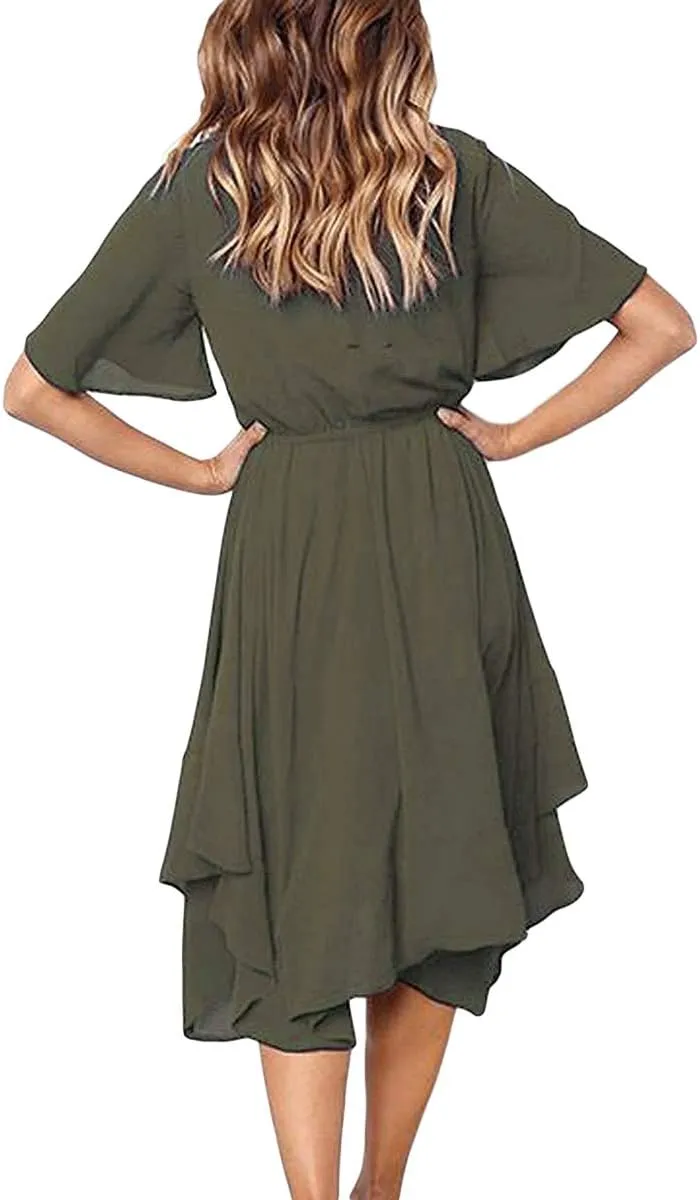 Alaster Women’s Chiffon Short Sleeve Casual Midi Dress Irregular Hem Summer Dress