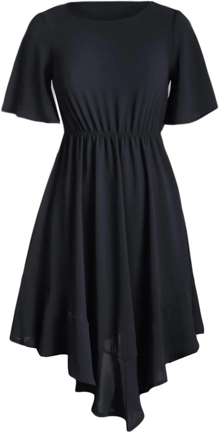 Alaster Women’s Chiffon Short Sleeve Casual Midi Dress Irregular Hem Summer Dress