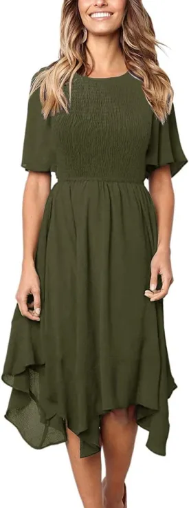 Alaster Women’s Chiffon Short Sleeve Casual Midi Dress Irregular Hem Summer Dress