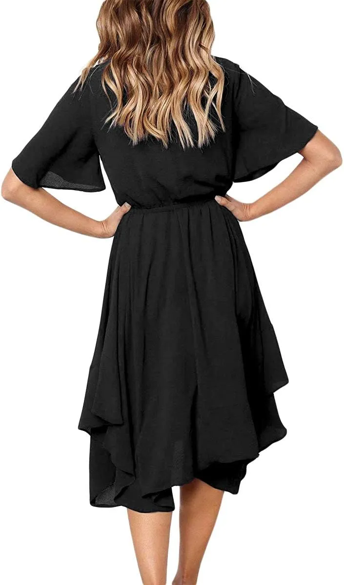 Alaster Women’s Chiffon Short Sleeve Casual Midi Dress Irregular Hem Summer Dress