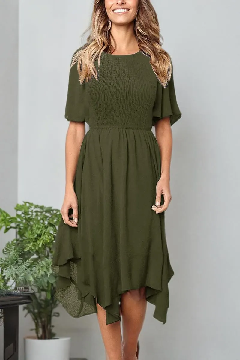 Alaster Women’s Chiffon Short Sleeve Casual Midi Dress Irregular Hem Summer Dress