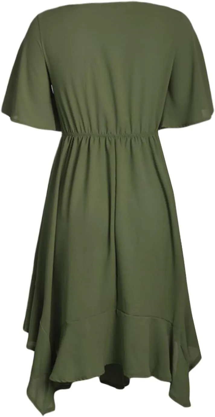 Alaster Women’s Chiffon Short Sleeve Casual Midi Dress Irregular Hem Summer Dress