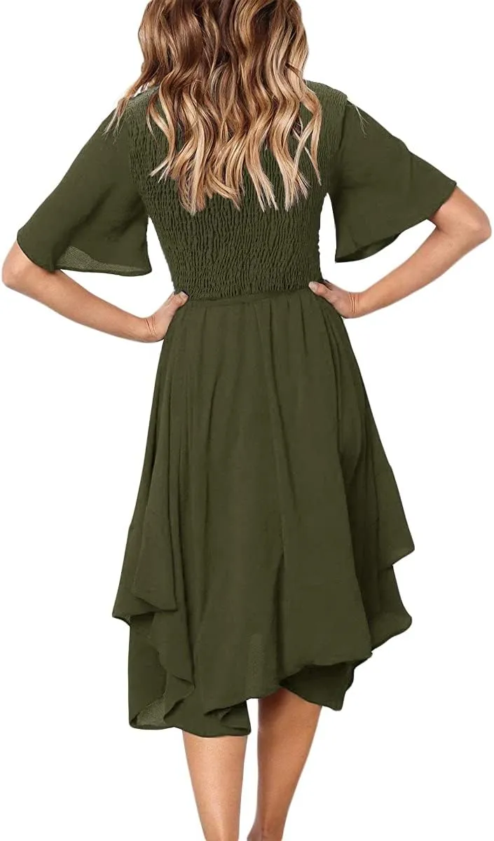Alaster Women’s Chiffon Short Sleeve Casual Midi Dress Irregular Hem Summer Dress