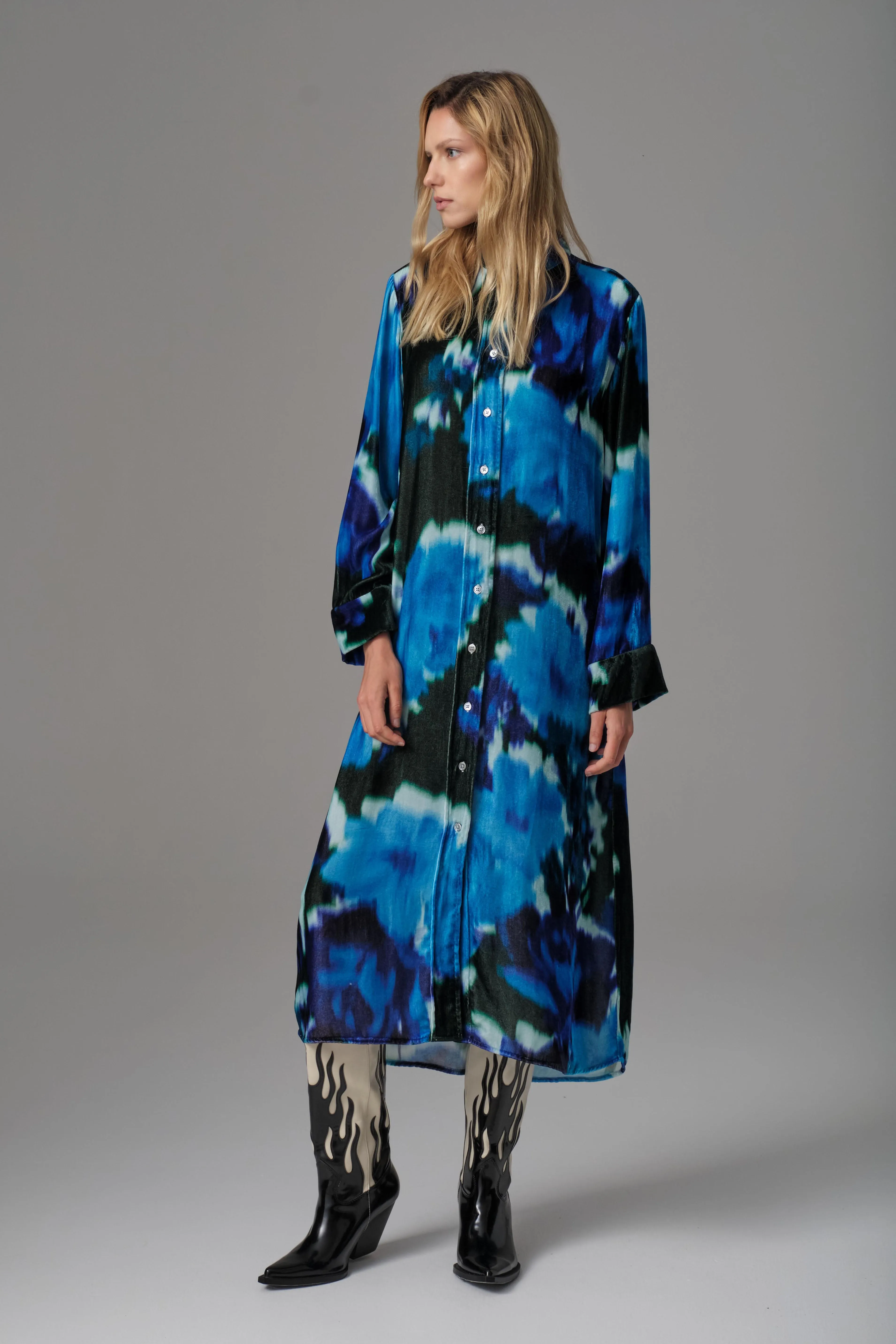 Alisa Silk Velvet Shirt Dress