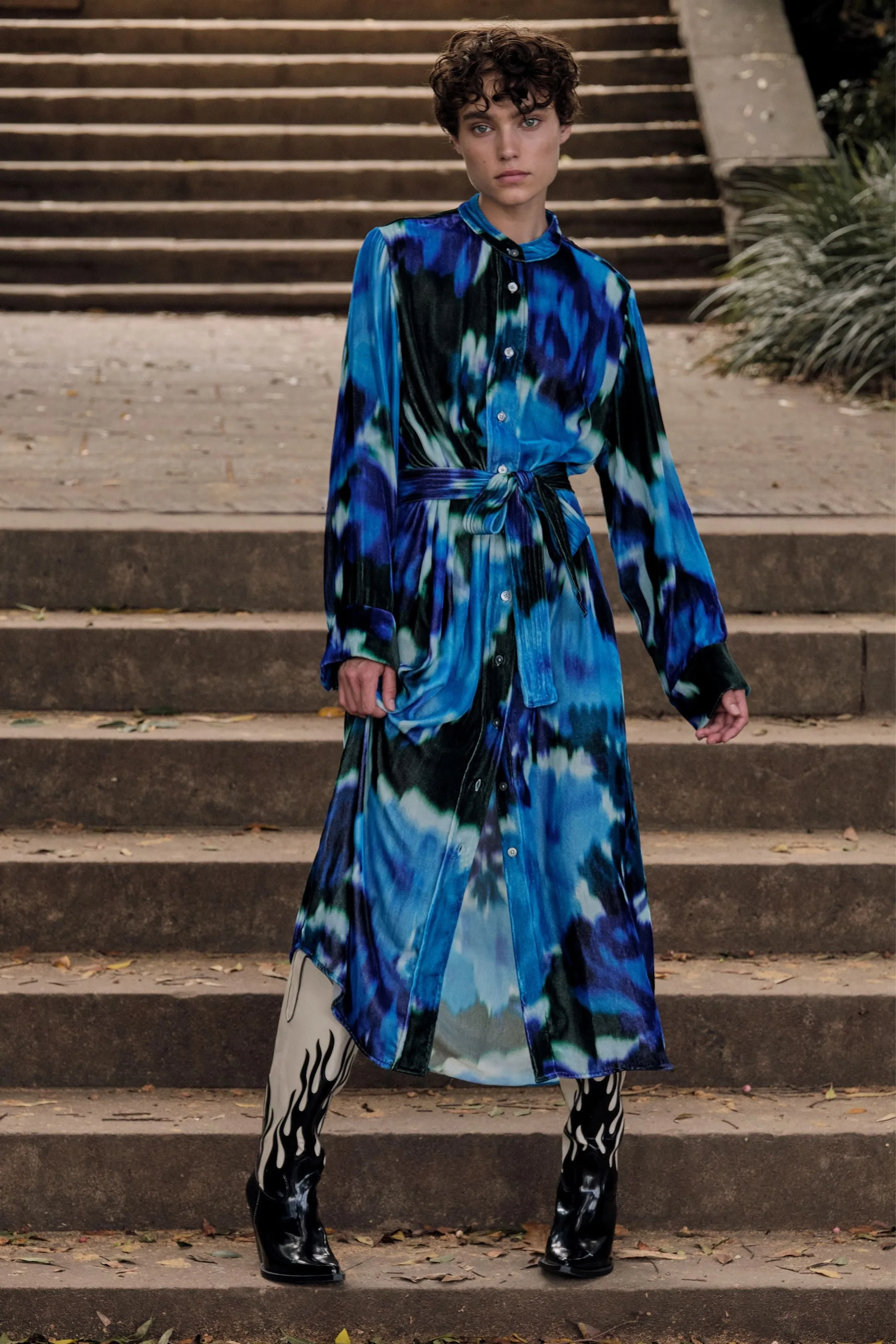 Alisa Silk Velvet Shirt Dress