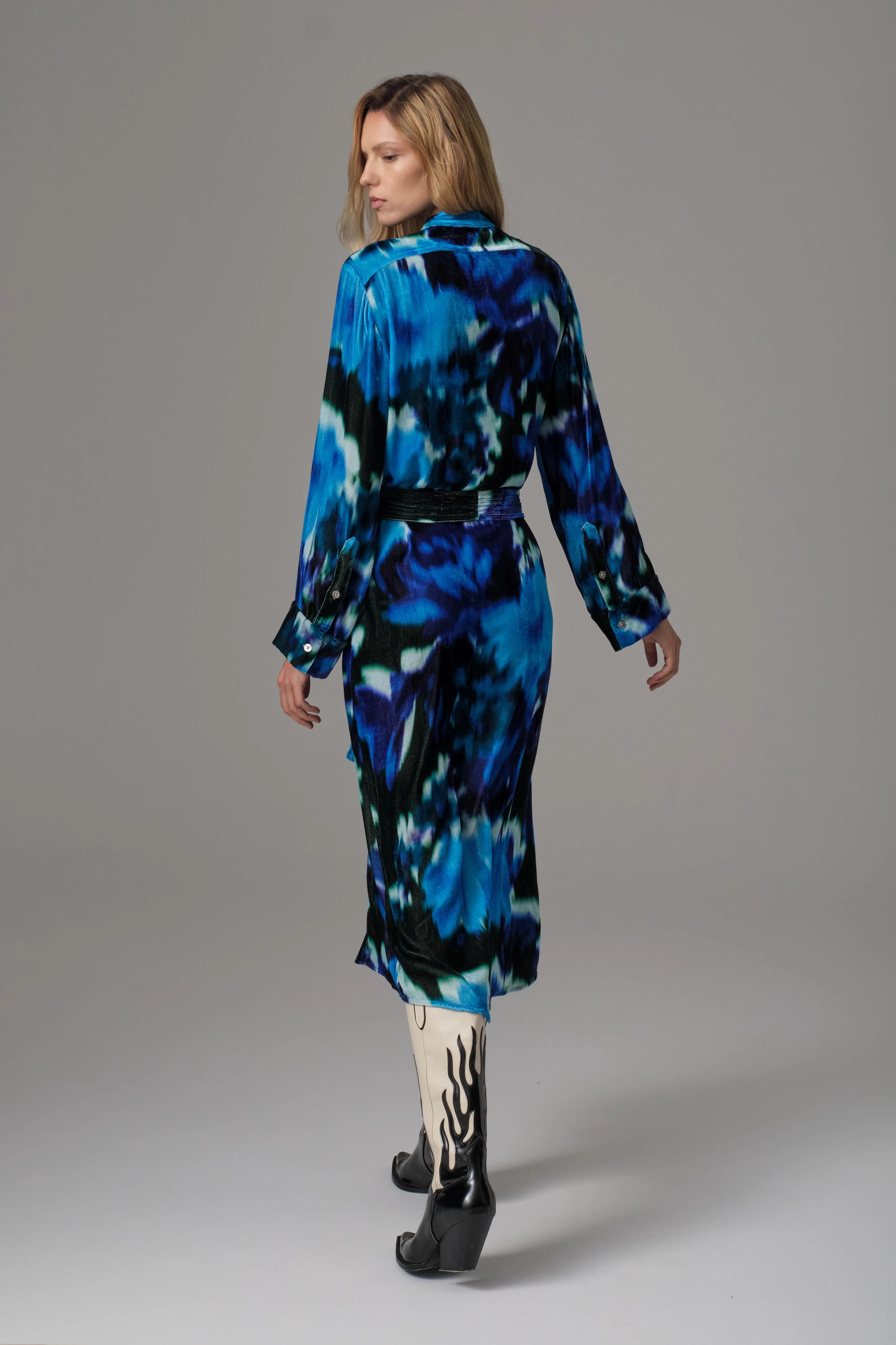 Alisa Silk Velvet Shirt Dress