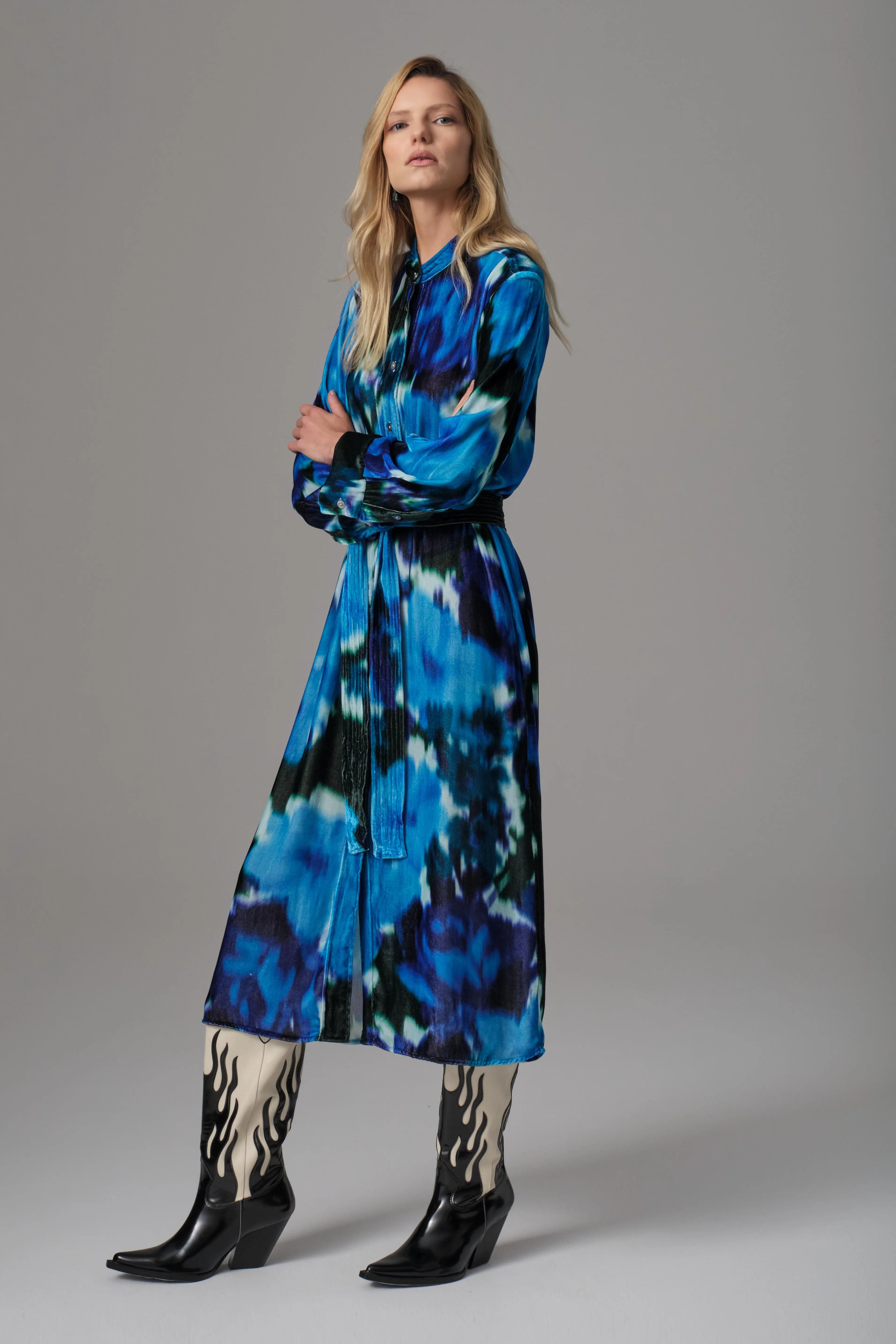 Alisa Silk Velvet Shirt Dress