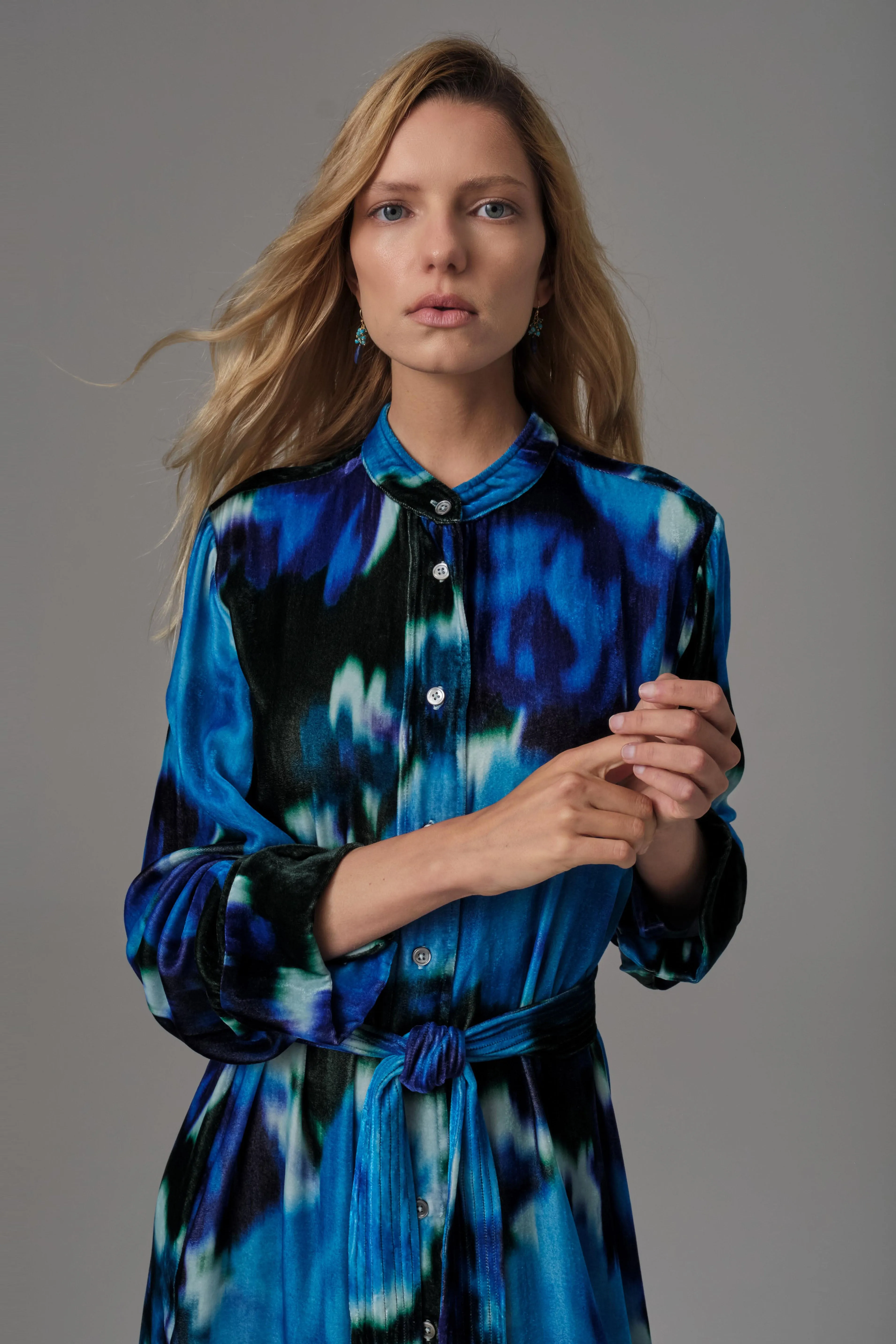 Alisa Silk Velvet Shirt Dress