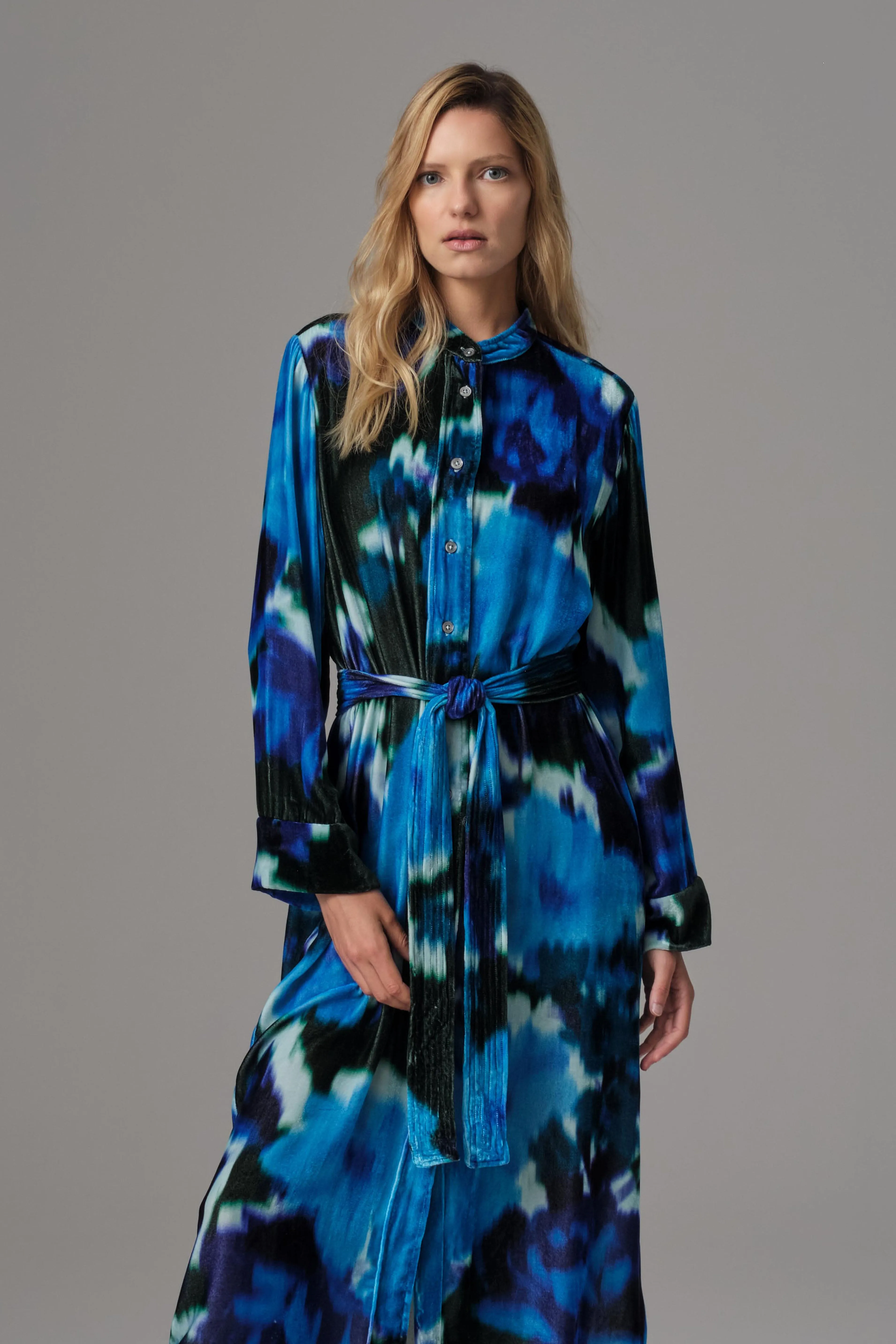 Alisa Silk Velvet Shirt Dress