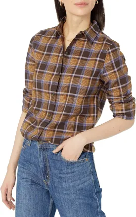 Amazon Essentials Women's Classic-Fit Long-Sleeve Lightweight Plaid Flannel Shirt