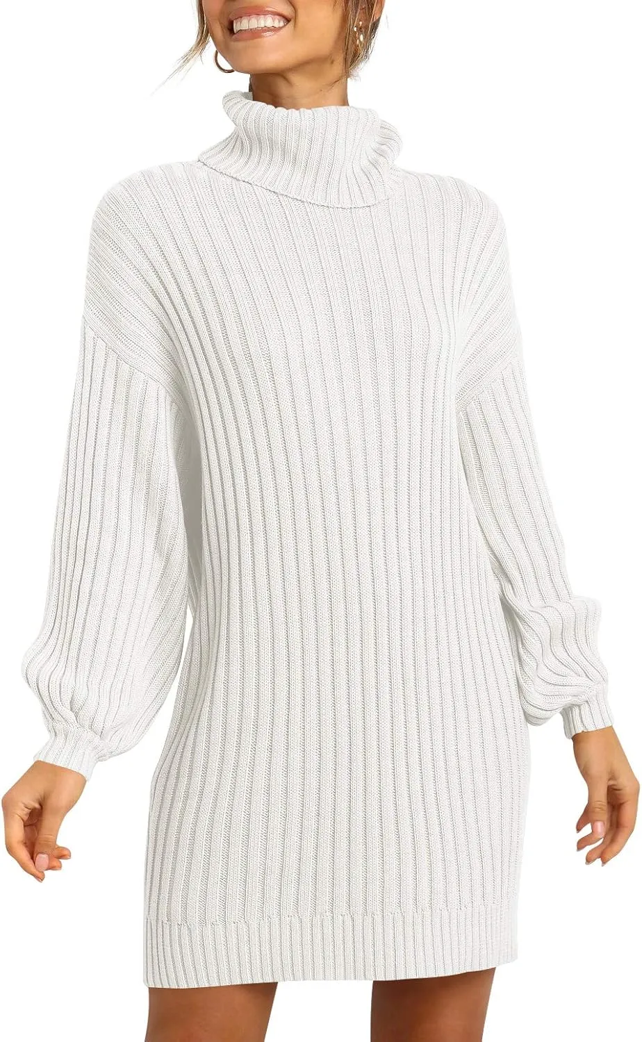 ANRABESS Women Oversized Sweater Dress Turtleneck Batwing Long Sleeve Ribbed Knit Loose 2025 Fall Winter Casual Short Dress