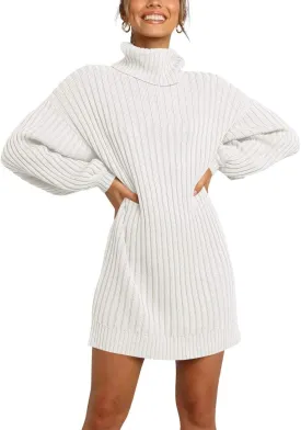 ANRABESS Women Oversized Sweater Dress Turtleneck Batwing Long Sleeve Ribbed Knit Loose 2025 Fall Winter Casual Short Dress