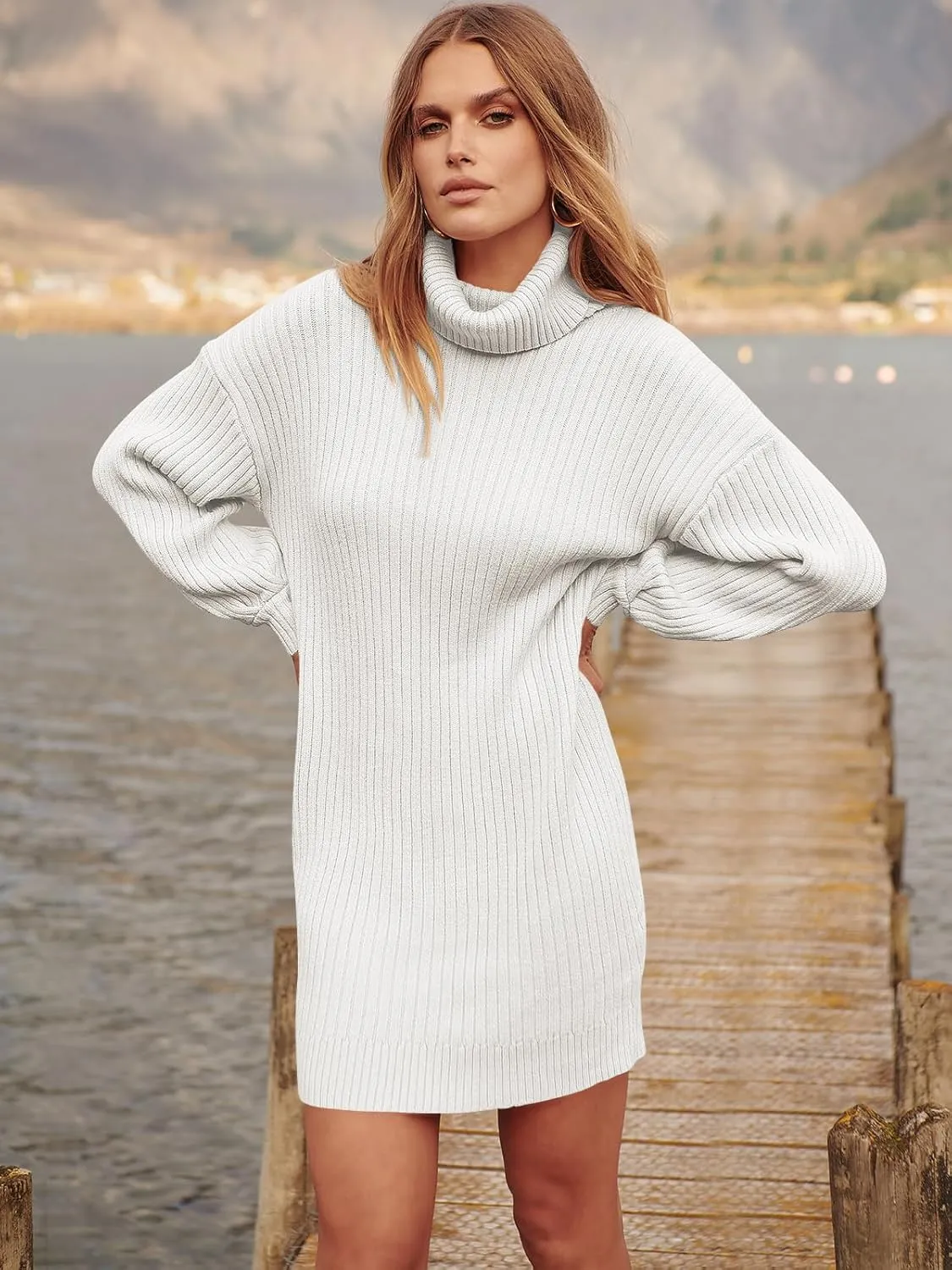 ANRABESS Women Oversized Sweater Dress Turtleneck Batwing Long Sleeve Ribbed Knit Loose 2025 Fall Winter Casual Short Dress