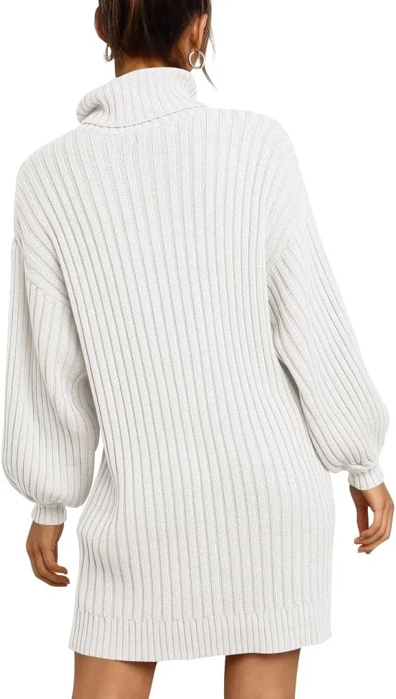 ANRABESS Women Oversized Sweater Dress Turtleneck Batwing Long Sleeve Ribbed Knit Loose 2025 Fall Winter Casual Short Dress