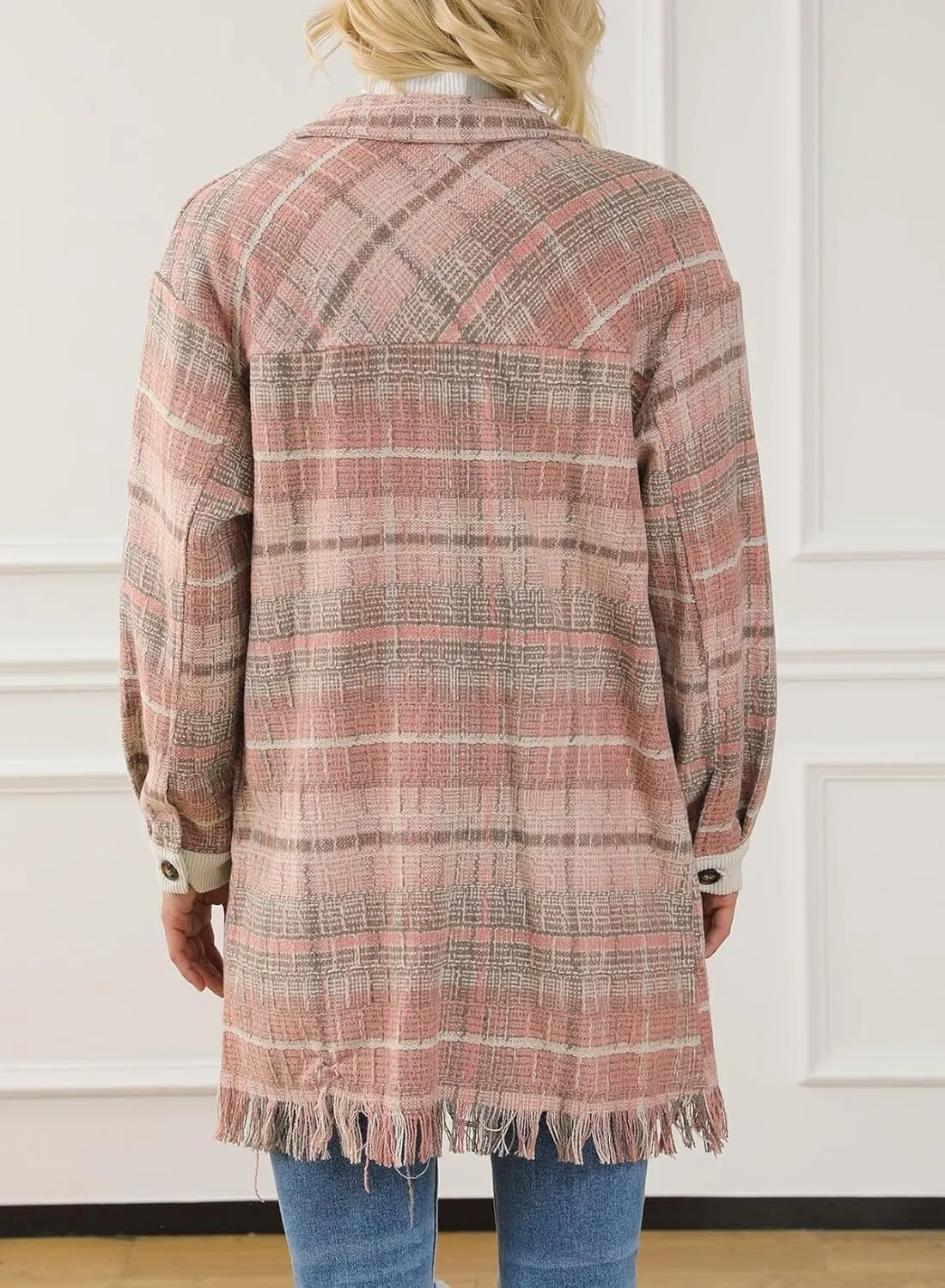 Astylish Women's Flannel Plaid Shacket Long Sleeve Oversized Button Down Shirt Jacket Coat
