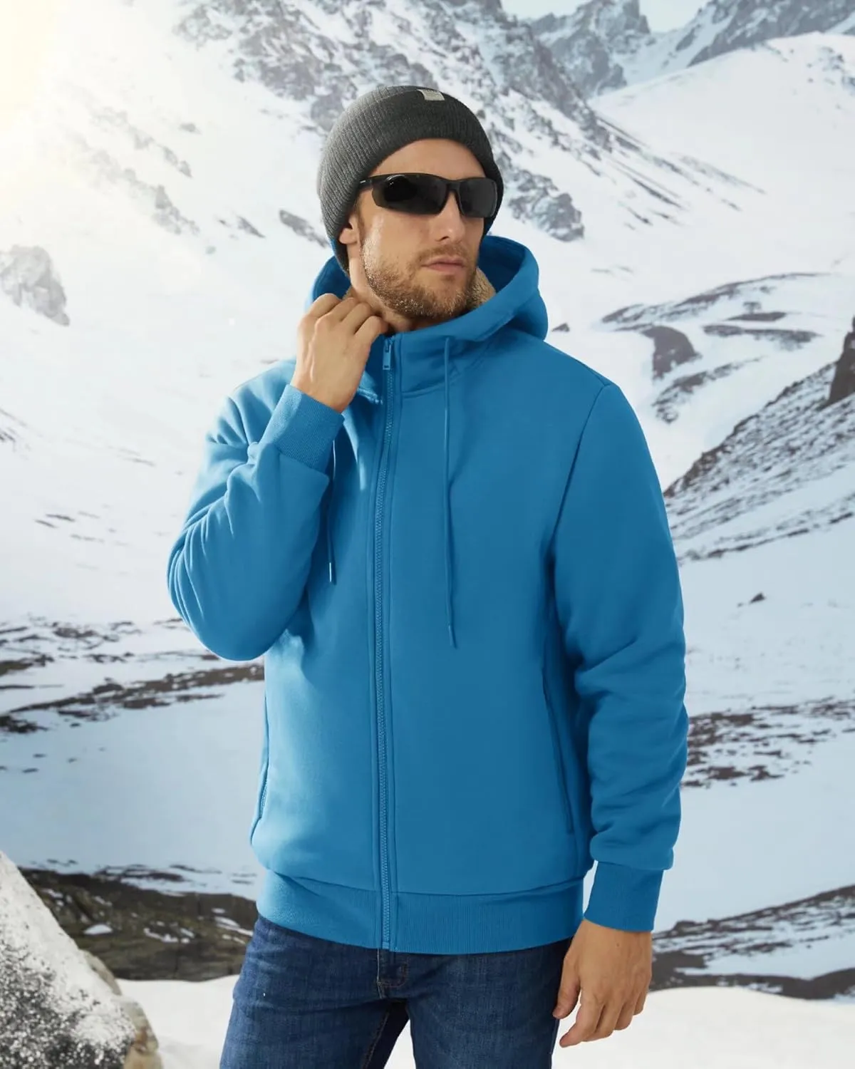 Boladeci Men's Sherpa Lined Hoodie Jacket Winter Warm Heavy Weight Zip Up Hooded Sweatshirt Thick Fleece Coats