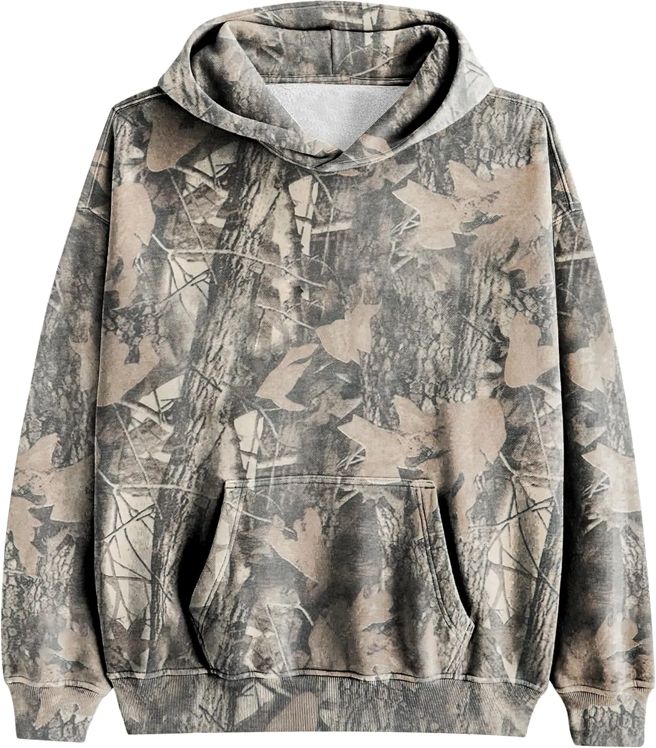 Camo Hoodie for Men Women Oversized Fleece Maple Leaf Hooded Sweatshirt Graphic Print Pullover Hoodies with Pocket