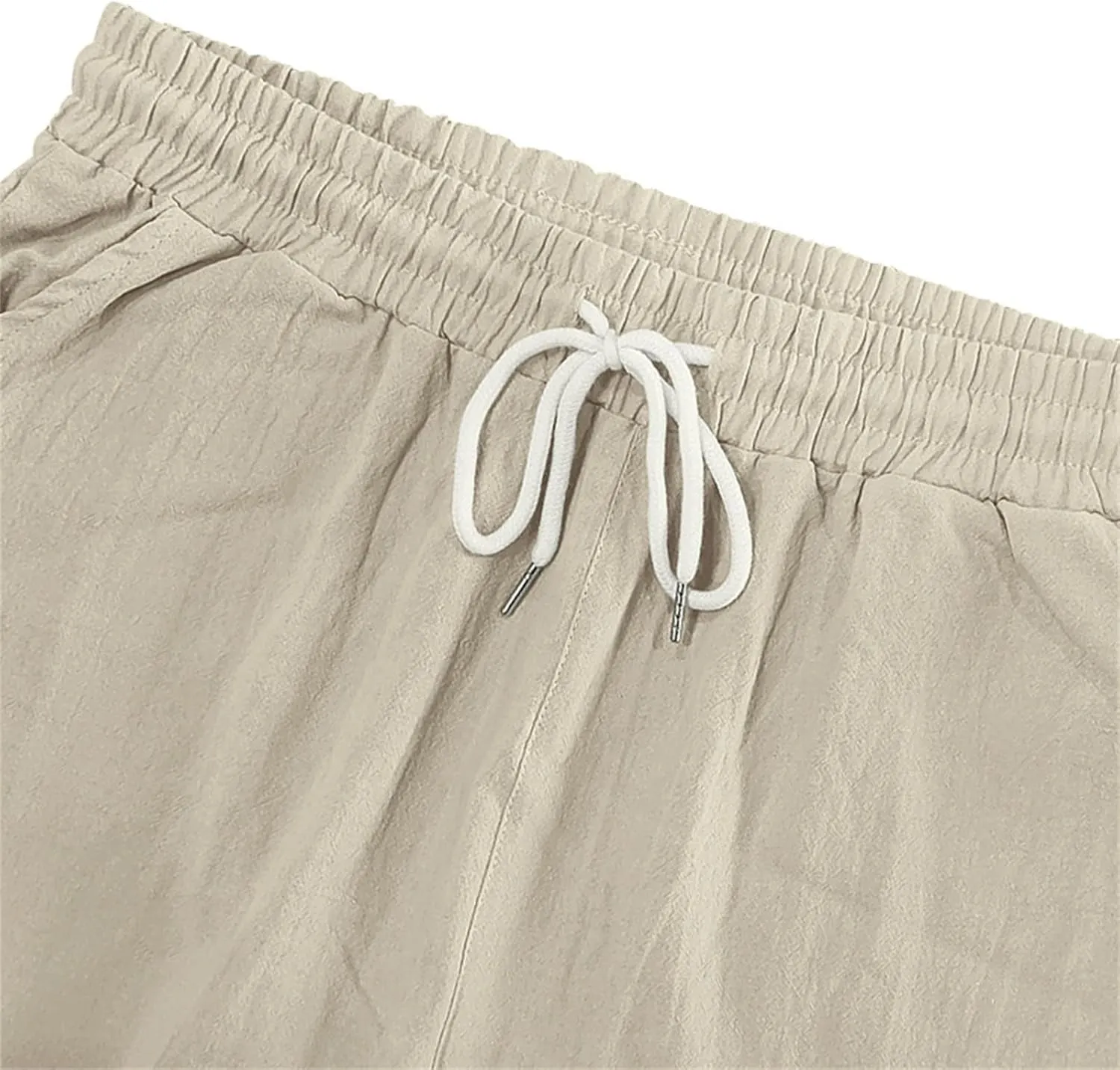 Casual Linen Cargo Pants for Men Summer Elastic Waist Pant with Pockets Relaxed Fit Beach Yoga Travel Lounge Trousers