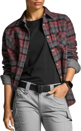 CQR Women's Plaid Flannel Shirt Long Sleeve, All-Cotton Soft Brushed Casual Button Down Shirts