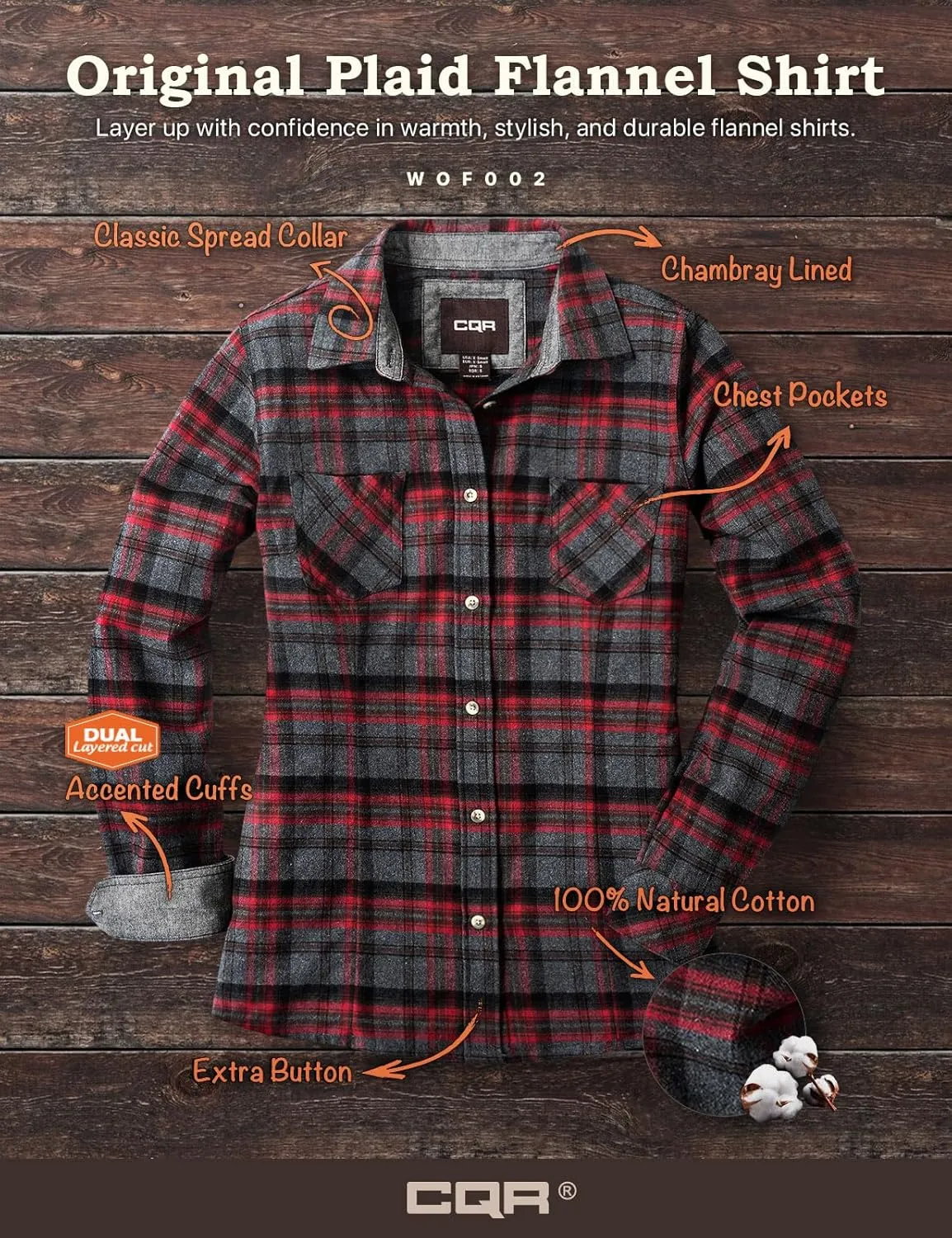 CQR Women's Plaid Flannel Shirt Long Sleeve, All-Cotton Soft Brushed Casual Button Down Shirts