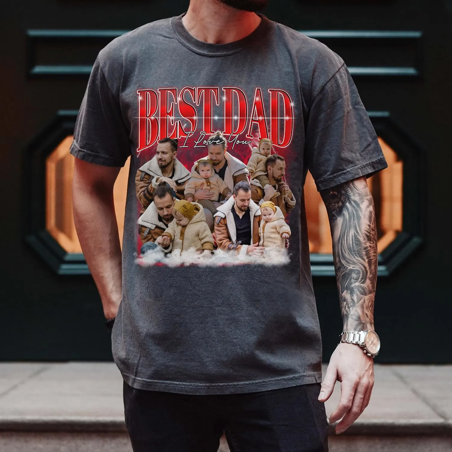 Custom Dad Shirt Personalized Picture T-Shirt for Men for New Dad Daddy Gift for Grandpa