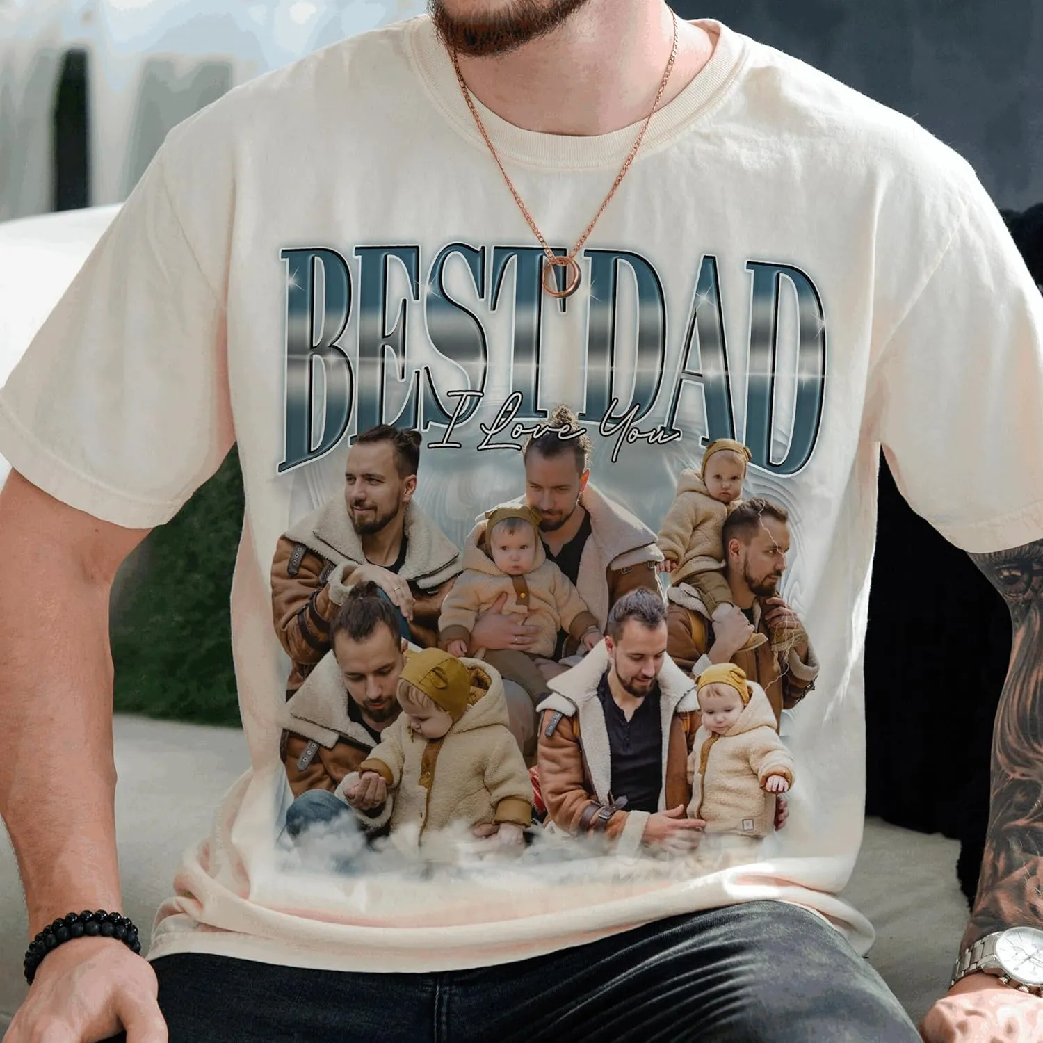 Custom Dad Shirt Personalized Picture T-Shirt for Men for New Dad Daddy Gift for Grandpa
