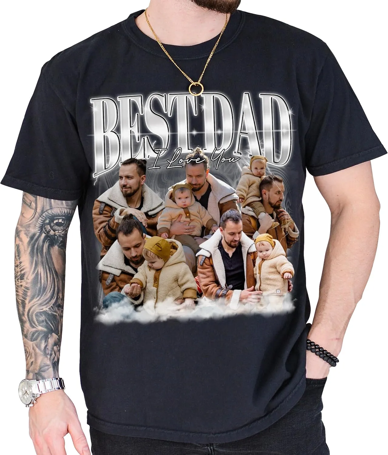 Custom Dad Shirt Personalized Picture T-Shirt for Men for New Dad Daddy Gift for Grandpa