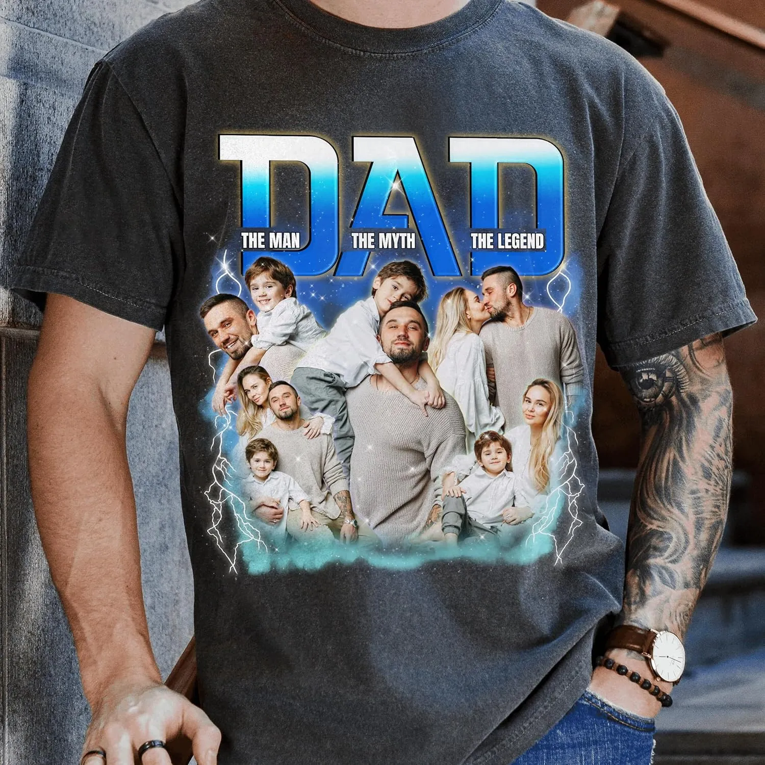 Custom Dad Shirt Personalized Picture T-Shirt for Men for New Dad Daddy Gift for Grandpa