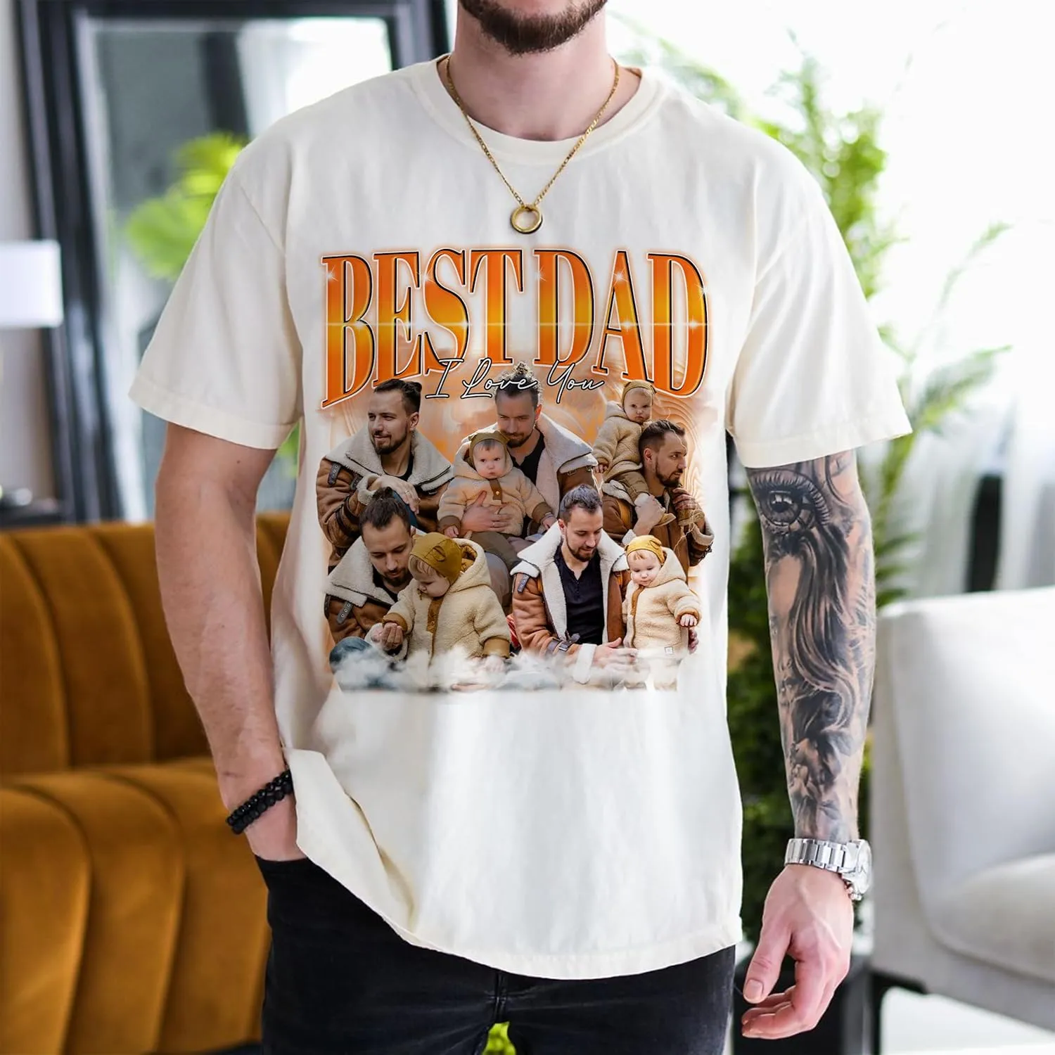 Custom Dad Shirt Personalized Picture T-Shirt for Men for New Dad Daddy Gift for Grandpa