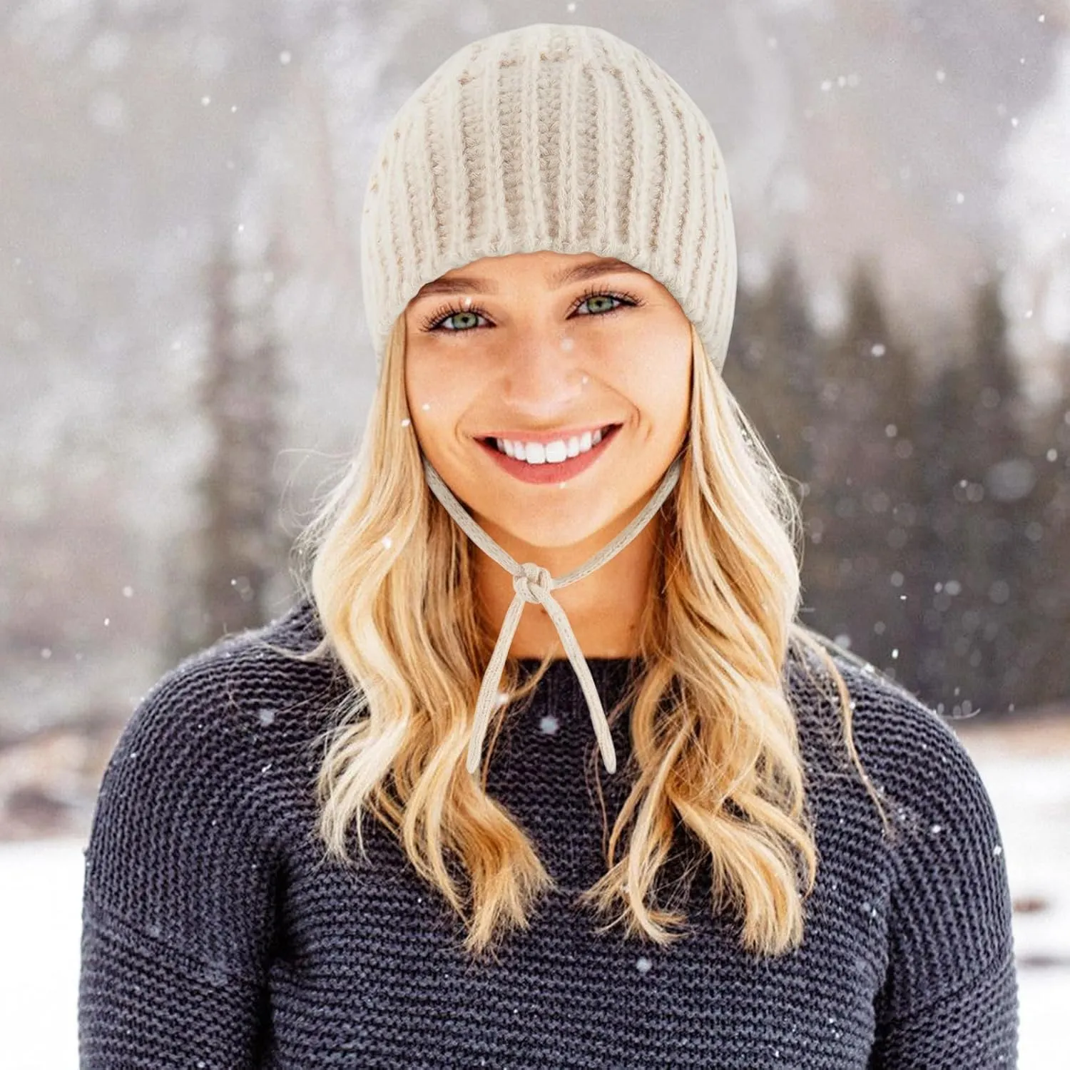 DOCILA Winter Beanie for Women Soft Slouchy Earflap Knit Skull Hats Stretch Warm Outdoor Snow Ski Caps