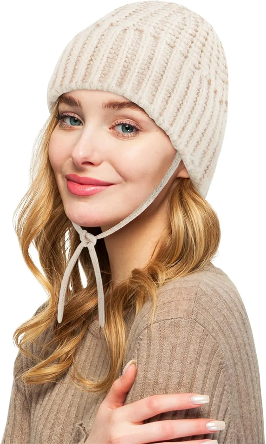 DOCILA Winter Beanie for Women Soft Slouchy Earflap Knit Skull Hats Stretch Warm Outdoor Snow Ski Caps