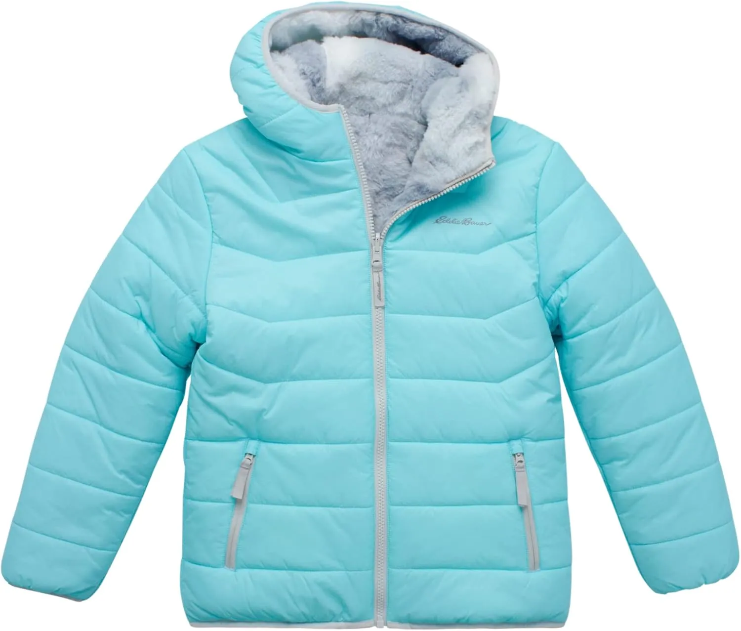 Eddie Bauer Girls' Reversible Jacket - Deer Harbor Waterproof Lightweight Puffer Coat with Faux Shearling Lining (5-20)