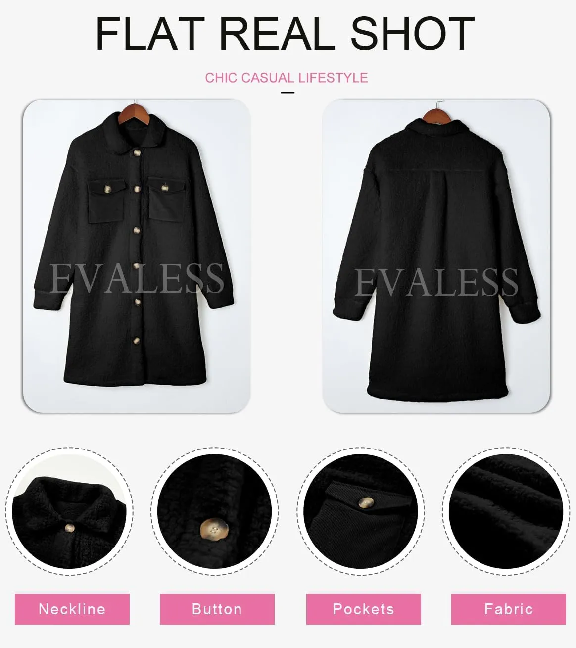 EVALESS Fuzzy Fleece Jackets for Women Fashion Long Sleeve Lapel Button Down Long Teddy Coat Faux Fur Warm Winter Outwear