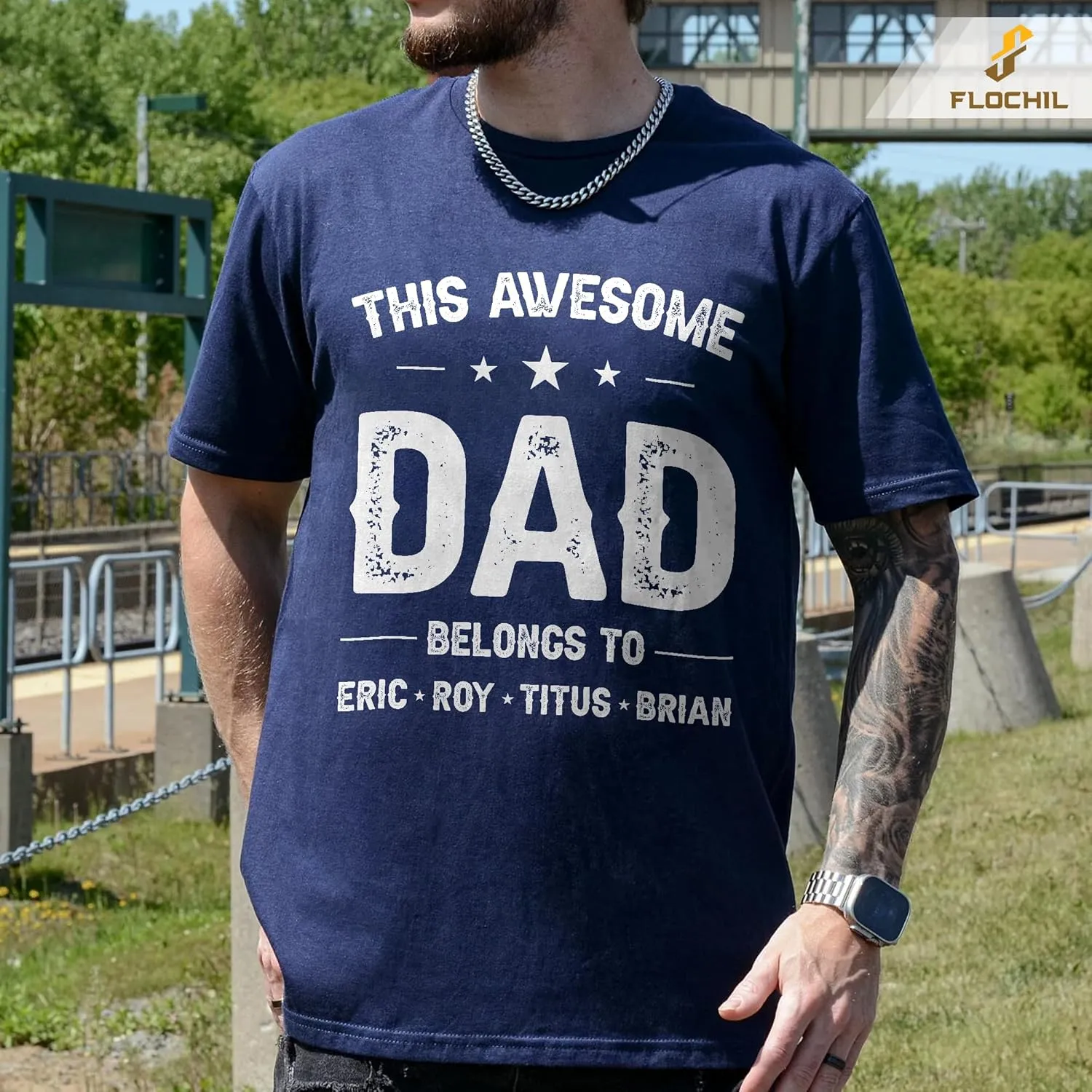 FLOCHIL Personalized Dad Shirt for Men, Custom Dad Shirt with Kids Names, Customized Fathers Day T Shirt, Gifts for Dad