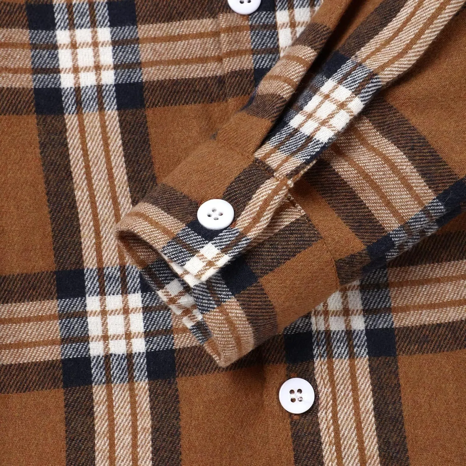Fuermos Mens & Boys Plaid Flannel Button-Down Shirts Long Sleeve Family Matching Tops
