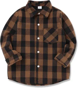 Fuermos Mens & Boys Plaid Flannel Button-Down Shirts Long Sleeve Family Matching Tops
