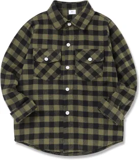 Fuermos Mens & Boys Plaid Flannel Button-Down Shirts Long Sleeve Family Matching Tops