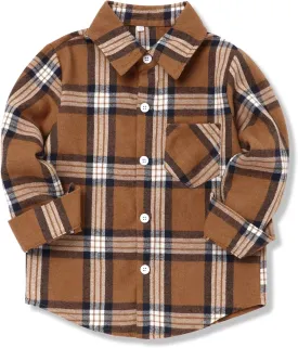 Fuermos Mens & Boys Plaid Flannel Button-Down Shirts Long Sleeve Family Matching Tops