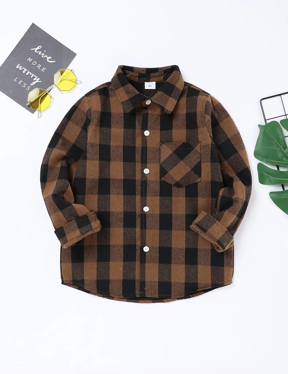 Fuermos Mens & Boys Plaid Flannel Button-Down Shirts Long Sleeve Family Matching Tops