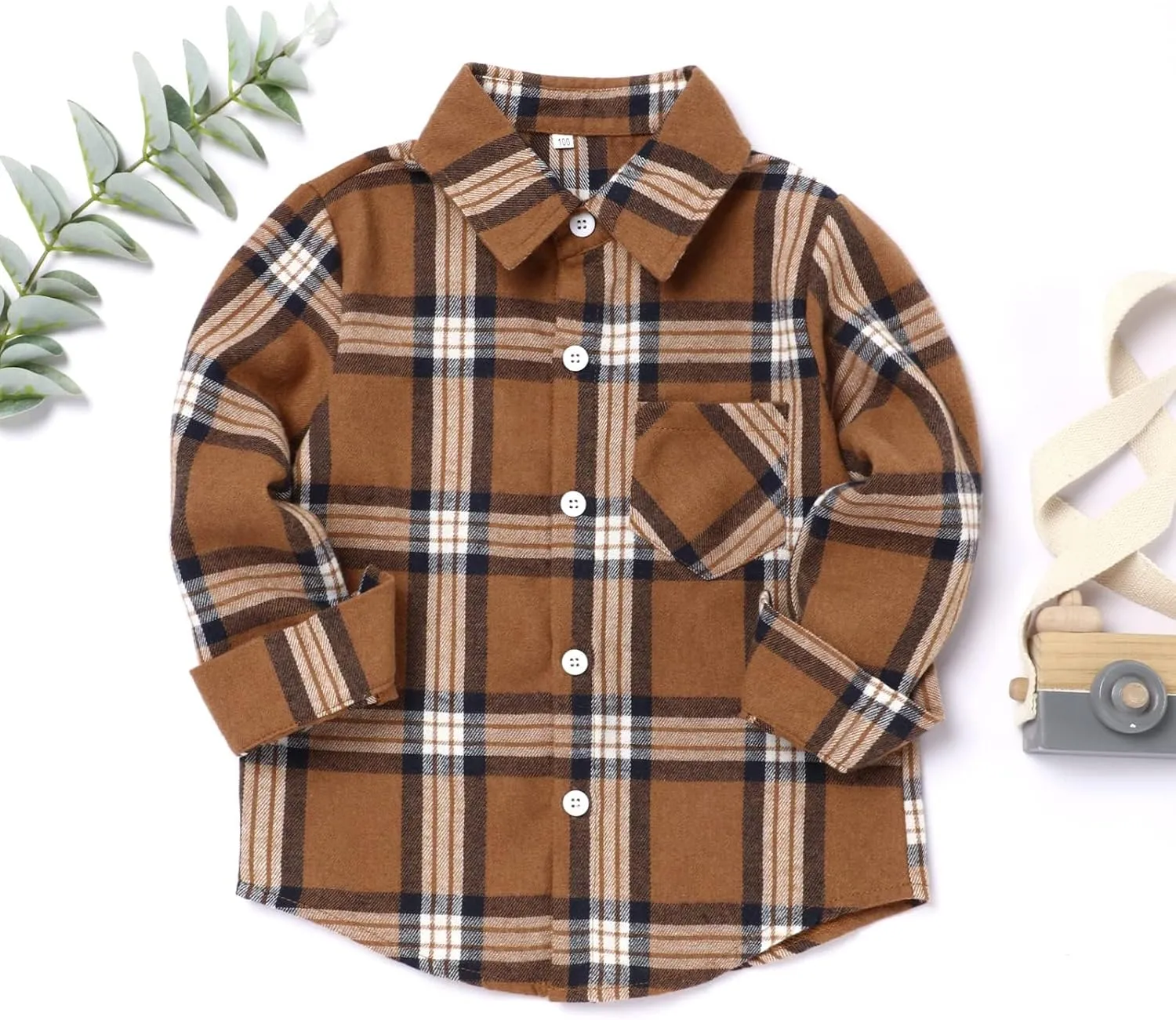 Fuermos Mens & Boys Plaid Flannel Button-Down Shirts Long Sleeve Family Matching Tops