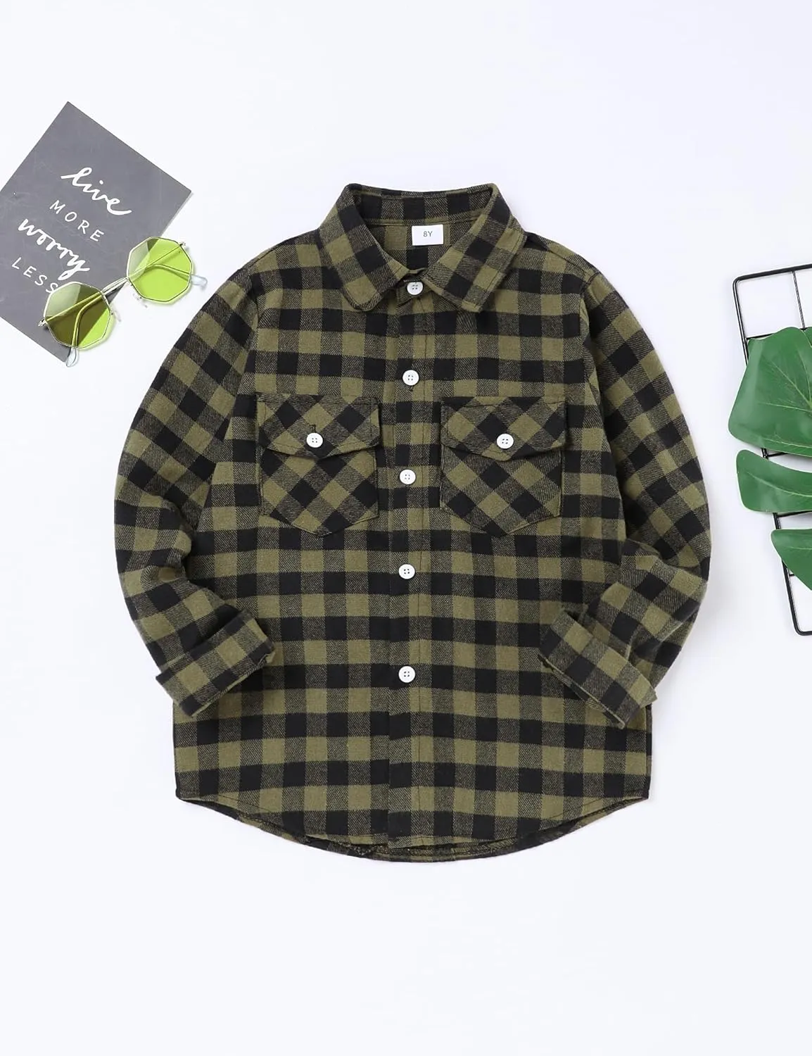 Fuermos Mens & Boys Plaid Flannel Button-Down Shirts Long Sleeve Family Matching Tops