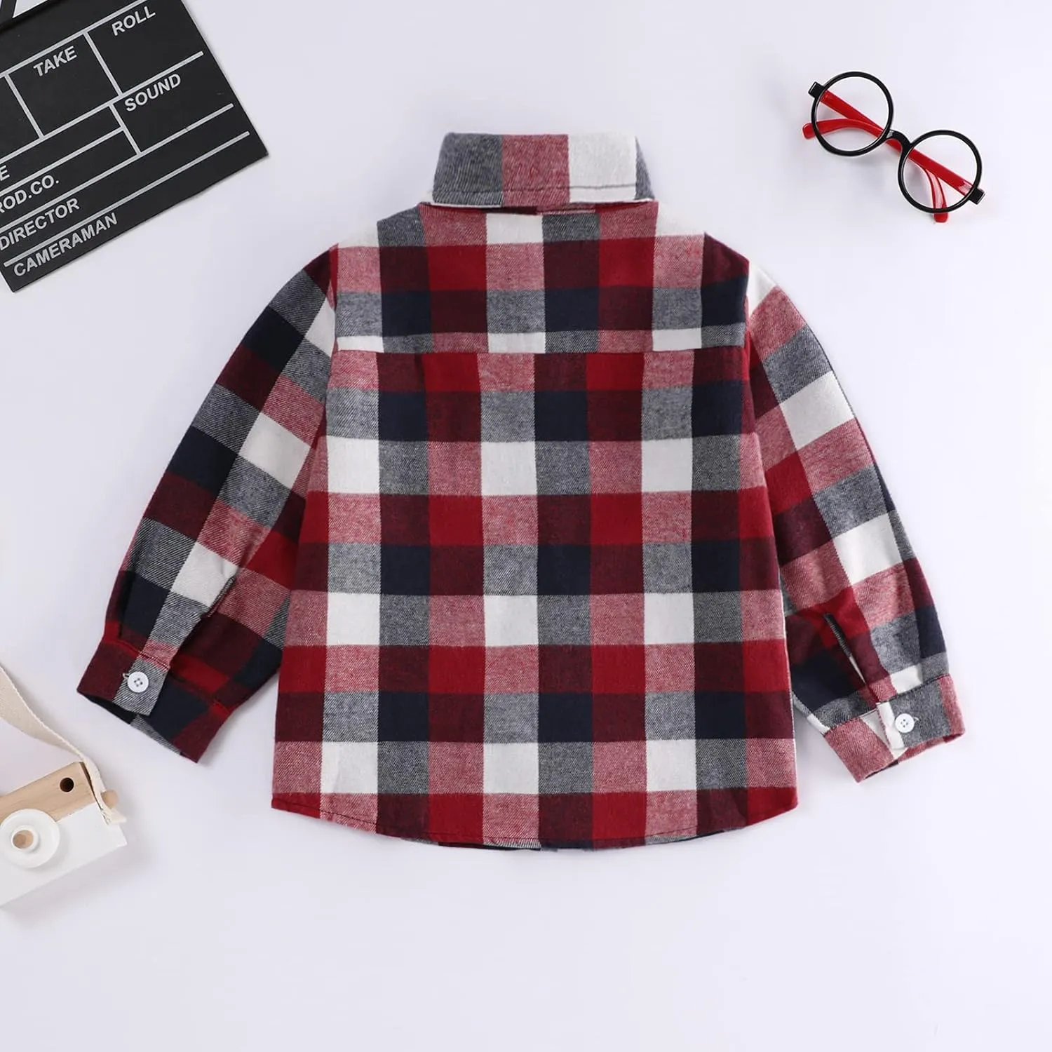 Fuermos Mens & Boys Plaid Flannel Button-Down Shirts Long Sleeve Family Matching Tops