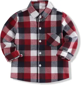 Fuermos Mens & Boys Plaid Flannel Button-Down Shirts Long Sleeve Family Matching Tops