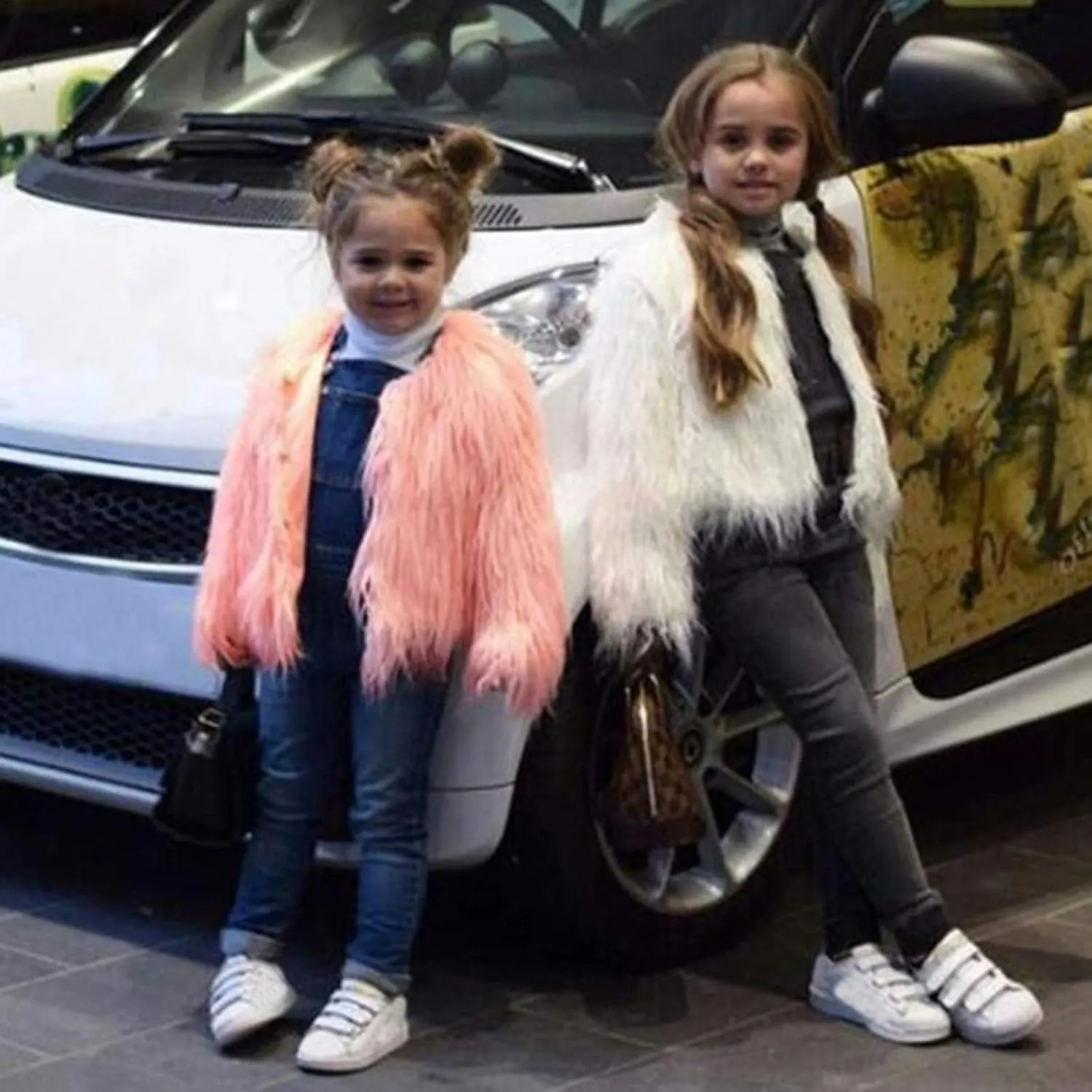 Girl's Faux-Fur Jacket Warm Fashion Cool Fuzzy Outwear Shaggy Pary Coat Baby Kids Girls 7th Birthday Gift Clothes