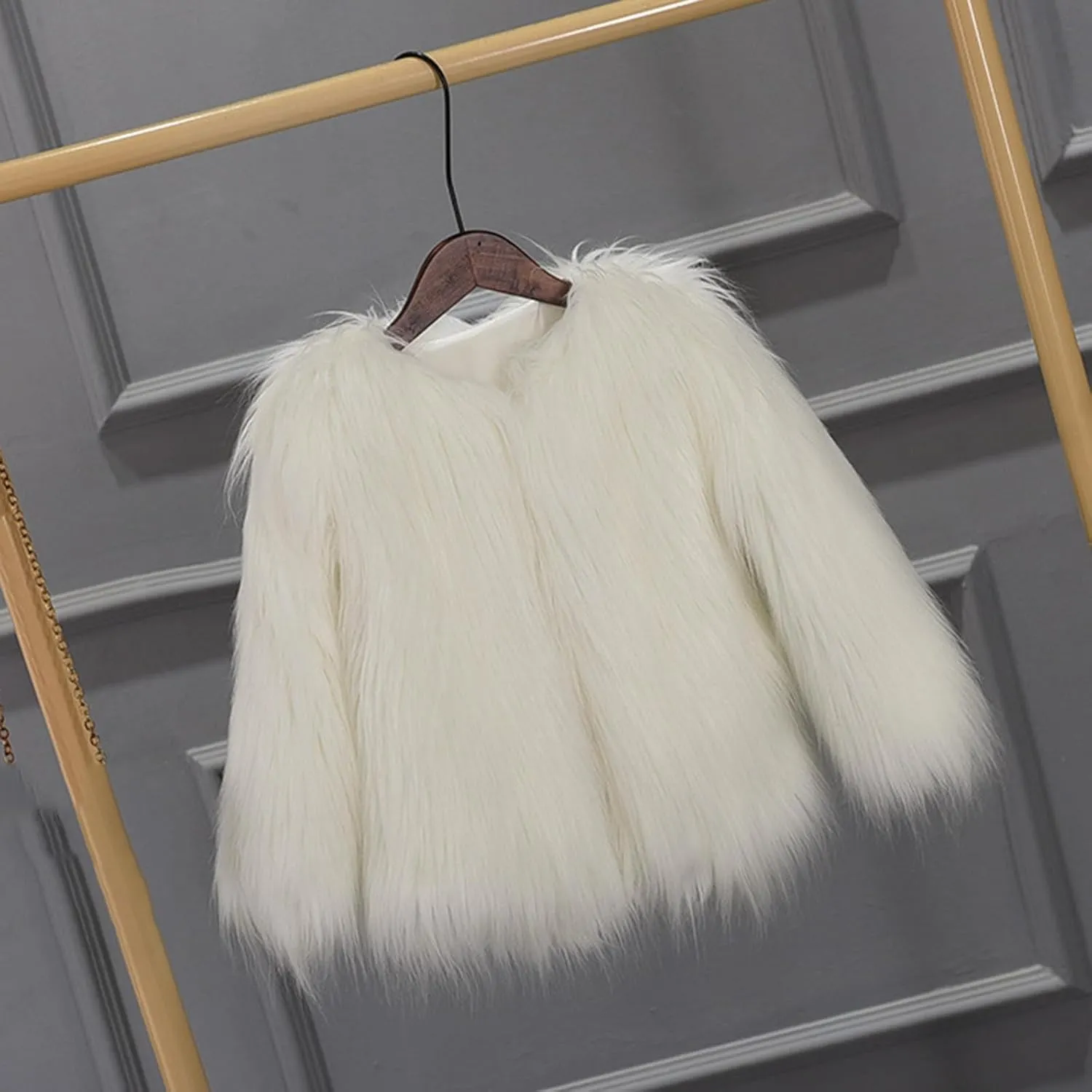 Girl's Faux-Fur Jacket Warm Fashion Cool Fuzzy Outwear Shaggy Pary Coat Baby Kids Girls 7th Birthday Gift Clothes