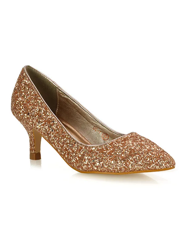 Gwyneth Pointed Toe Stiletto Low Kitten Court Heel Pumps in Ivory Satin