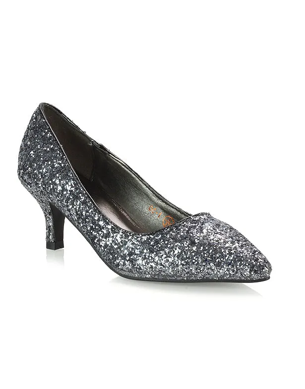 Gwyneth Pointed Toe Stiletto Low Kitten Court Heel Pumps in Ivory Satin